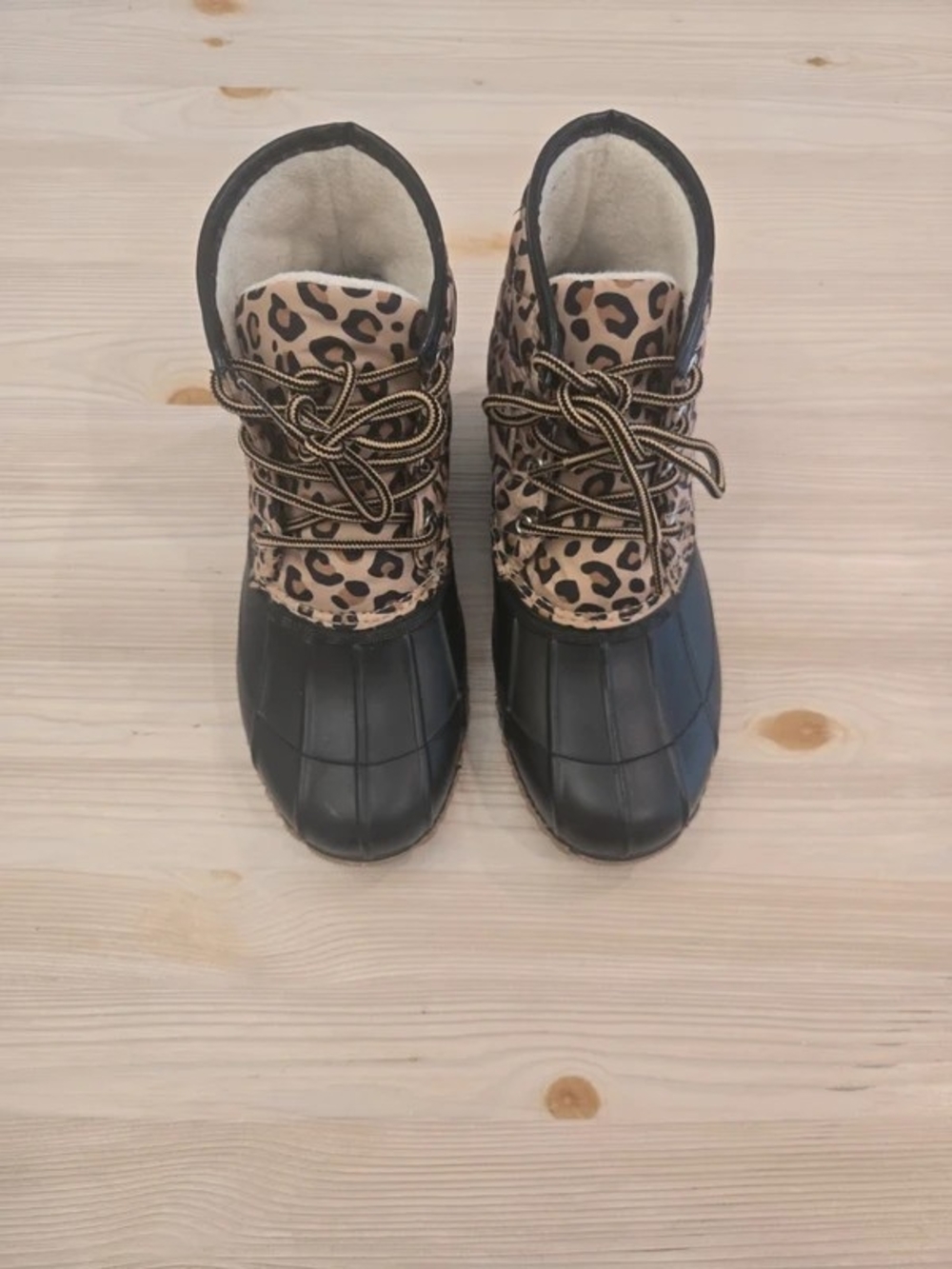 Magellan Outdoors Leopard Print Lace-Up Duck Boots - Black & Tan - Picture 2 of 7